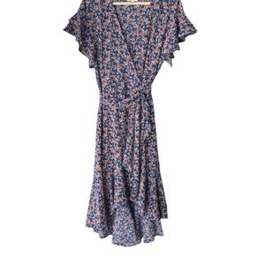 Max Studio High Low Ruffle High/Low Wrap Midi Floral Dress.